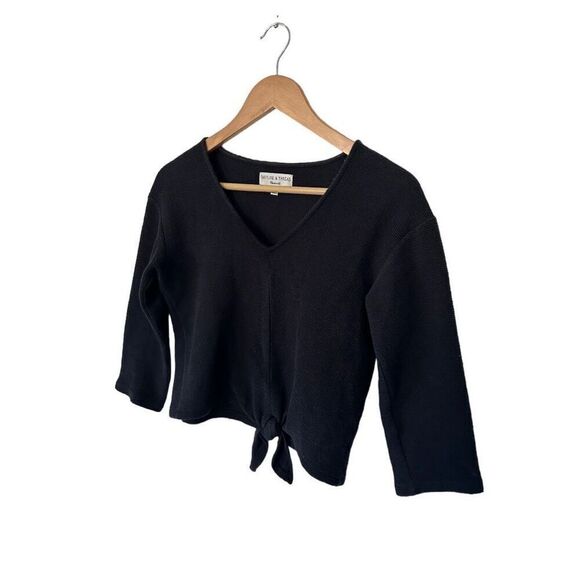 Texture and Thread x Madewell Black 3/4 Sleeve Tie Front Blouse Size XS - Picture 4 of 13
